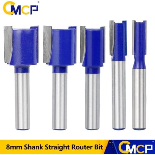 CMCP 8mm Shank Straight Bit Tungsten Carbide Double Flute Router Bit Trimmer Tenon Cutter for Woodworking Tool