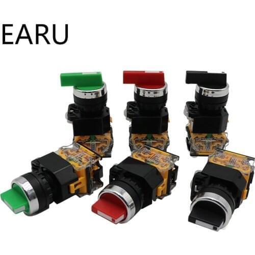 22MM Latching Momentary Selector Switch 2NO 3Position Rotary Switches DPST 4 Screws 10A 400V Power Switch ON/OFF Red Green Black