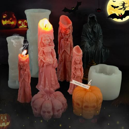 Halloween Skull Candle Mould Silicone Mold DIY Horror Bride Groom Candle Mould Creative Candles Decoration Resin Mods