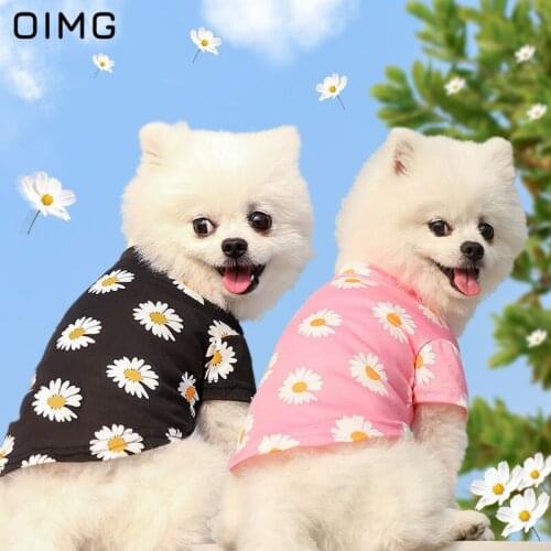 OIMG Daisy Print Dog T-shirts For Small Dog Clothes Short Sleeve Pet Cat Shirts Summer Breathable Puppy Clothes For Chihuahua