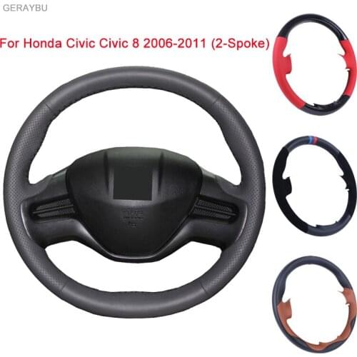 GERAYBU Custom DIY Black Artificial Leather Hand-sewn Car Steering Wheel Cover For Honda Civic Civic 8 2006-2011 (2-Spoke)