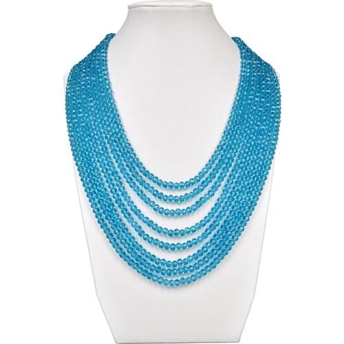 Blue beads 5*6.8mm Faceted Glass Crystal gem Making Design Diy jewelry Necklace 17-25inch Noble Character For Anniversaries H222