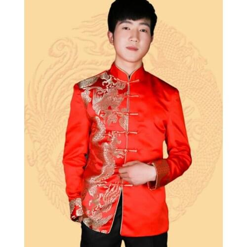 Chinese tunic suits mens groom wedding suits for men blazer boys prom suits fashion slim masculino latest coat pant designs red