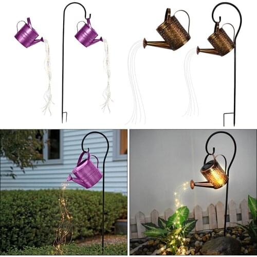 Wrought Iron Hollow Out Lamp Metal Solar Powered Watering Can Sprinkles Fairy Light LED Outdoor Garden Waterproof Shower Light