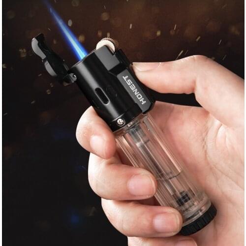 Creative Windproof Transparent Visible Gas Blue Flame Torch Turbo Lighter Cigar Smoking Smoking Accessories Gadgets For Men