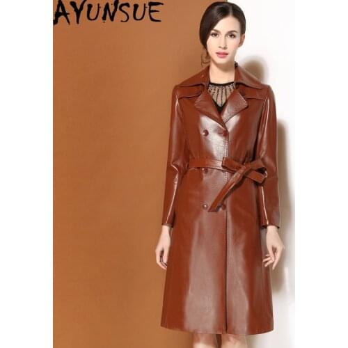 AYUNSUE Genuine Leather Jacket Spring Autumn Jacket Women 100% Real Sheepskin Coat Female Long Trench Coats Chaqueta Mujer MY