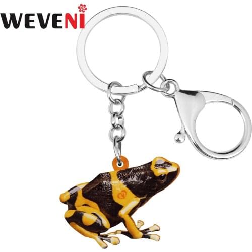 WEVENI Acrylic Cute Yellow Stripe Poison Arrow Frog Keychains Fashion Purse Handbag Car Key Chain Ring Animal Jewelry For Women