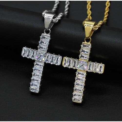 Fashion Female dropshipping Gold silver Color Cross Pendant Stainless steel zircon Necklace Jewelry For Men/Women Wholesale