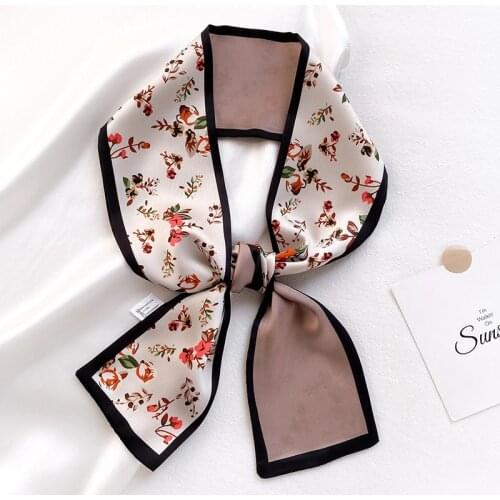 Fashion Ribbon Silk Scarf Women Luxury Floral Neck Long Thin Scarves Office Lady Shawls Bandana Hijab Bag Dress Scarves 100*10Cm