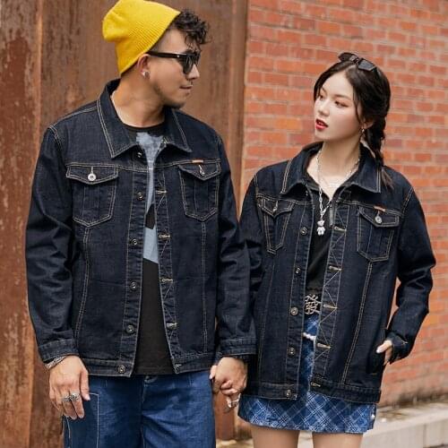 Zoenova Black Mens Jacket Womens Denim Jacket Autumn Winter Turn-down Colar Coat Cotton Casual Man Oversize Jacket Big Size