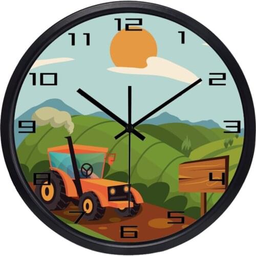American Tractor Countryside Glass Wall Clock Brand New Quartz Multicolors Study Room Wall Clock Special Durable Retro Clock