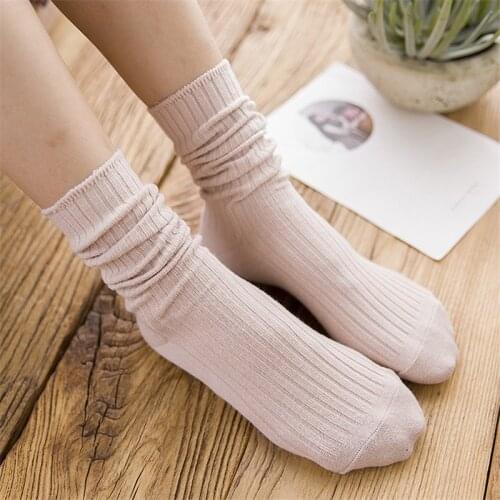 Socks Women Double Needle Pile Pile Socks Take Out A Solid Color Socks Autumn Winter Long Cotton Socks INS Tide Socks