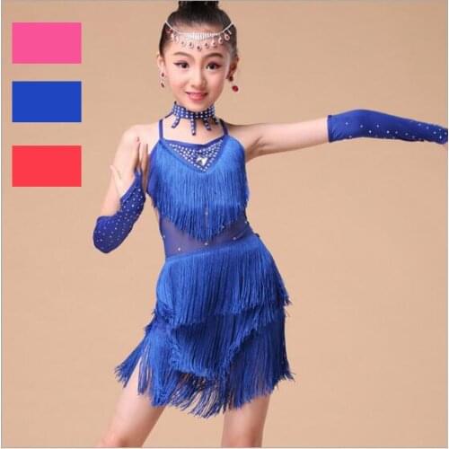 New 2020 Latin Dance Dresses Suits Kids/Children/Girls Sexy Fringe Skirt Ballroom/Tango/Rumba/Latin Dresses Clothings For Dancer