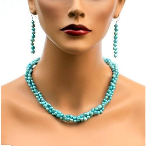 New Favorite Pearl Wedding Necklace Earring Baby Blue 3 Strands Genuine Freshwater Pearl Fine Jewelry Nice Women Gift