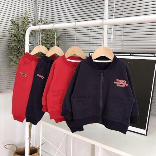 Boys Autumn 2019 New Sweater Suit Korean Casual Sets for Childrens Clothing Kids Zipper Jacket+pants Suit for 2 3 4 5 6 7 Years