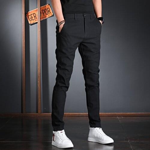 2021 New Men Casual Pants Fashion Korean Streetwear Cotton Black Slim Fit Trousers
