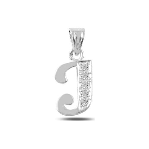 Silver 925 Set-J-Letter Zircon Cubic Zirconia Pendant