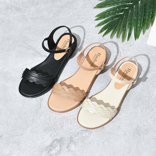 SKLFGXZY 2021 Summer Brand Shoes Women Fashion Sandals Black Genuine Leather Black Cowhide Girls Sandals