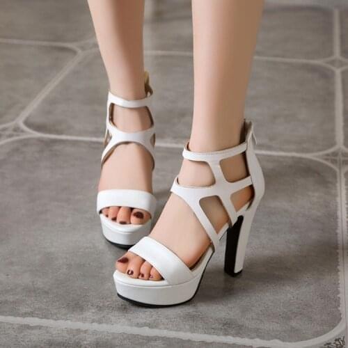 European and American style zipper patent leather waterproof platform super high heel Roman shoes large size 44 45 46 47 48 smal