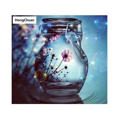 Vase, wall decoration, canvas art, square circle, cross-stitch diamond painting, diamond inlay, hand sticker gift, New Year