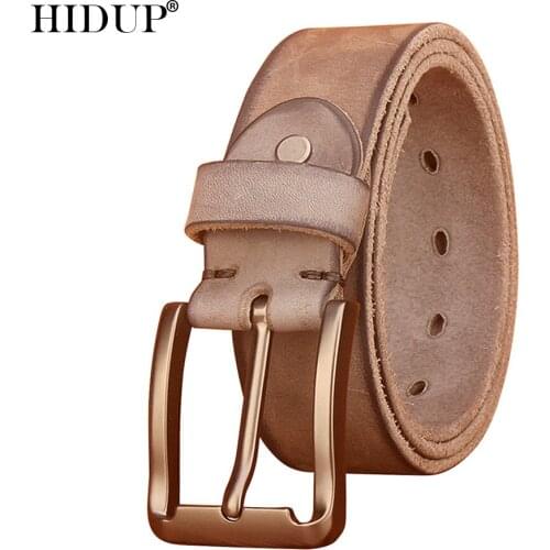 HIDUP Top Quality Design Cowhide Leather Belt Men Retro 100% Pure Cow Genuine Pin Buckle Belts for Male 3.8cm Accessories NWJ878