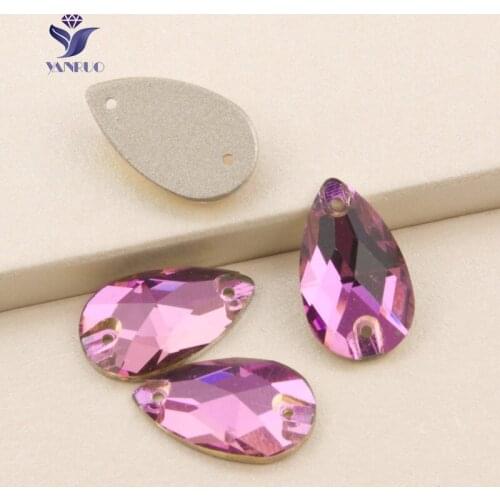 YANRUO 3230 Teardrop Rose Sew On Crystals Glass Strass Piedras para coser Sewing Suppies Clothes