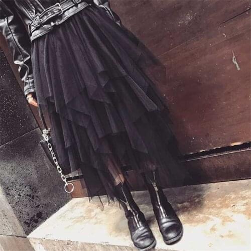 Maxi Pleated Long Skirt 2021 Elastic High Waist Irregular Tulle Midi Skirt Fashion Womens Mesh Tutu