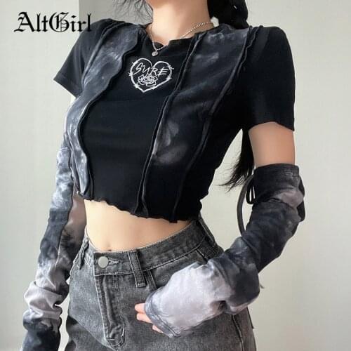 AltGirl Fairycore Grunge Y2k E-girl T-shirt Women Harajuku Cute Sweet Hearted Printed Crop Tee Top Alt Streetwear Gothic Clothes