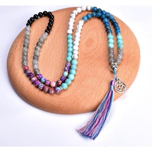 Gorgeous New Mix Natural Stones OM Charm Pendant Tassel Necklace Women Elegant Rosary Necklace Chakras Jewelry Gifts Wholesale
