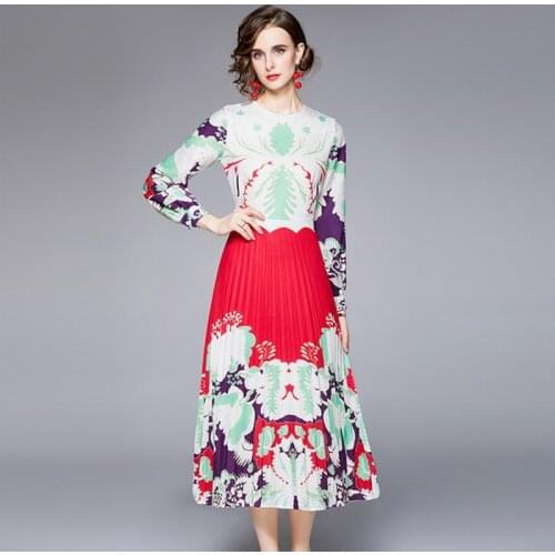 2021 Autumn winter fashion Sweet women Floral Dress O Neck long sleeve Flower Printed Midi Dresses Vestido