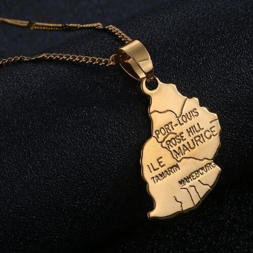 Gold Color ILE Maurice Map Pendant Necklace The Republic of Mauritius Map Chain Jewelry