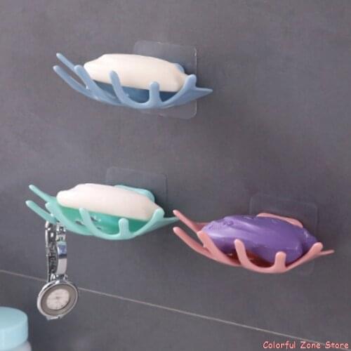 1PC Maple Leaf Design PVC Soap Box Punch-free Strong Adhesive Soap Dishes Soap Cases Bathroom Drain Soap Holder Tray Accessories