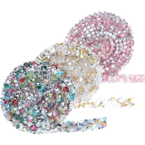 1 Yard Sewing Trim Crystal Motif Bling Shining Resin Rhinestone Tape Applicator Ribbon Appliques Dresses Clothes Jewelry Making