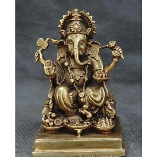 10.5CM OldTibetan Brass Ganapati Ganesh Lord Ganesha Elephant Buddha Statue