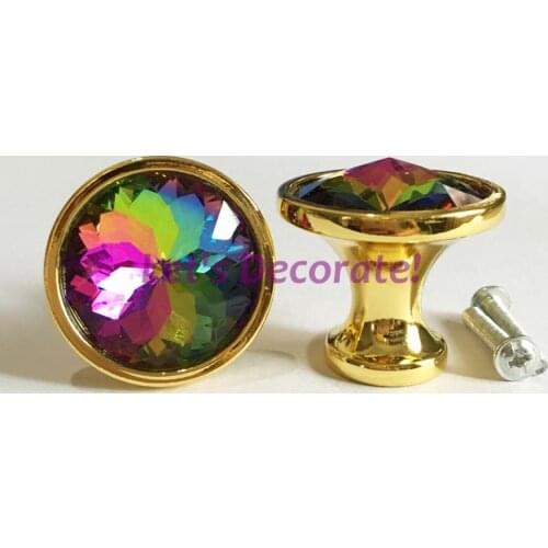 10PCS/LOT Good Quality Hand-made Knobs 25mm Colorful Redbud Crystal Knobs/Cabinet Knobs With Golden Finish Base