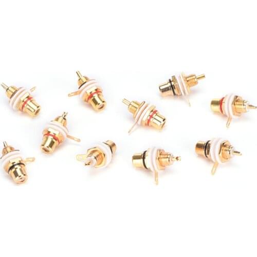 10pcs/lot Panel Mount Gold Plated RCA Female Plug Jack Audio Socket Amplifier Chassis Phono Connector With Nut Solder Cup