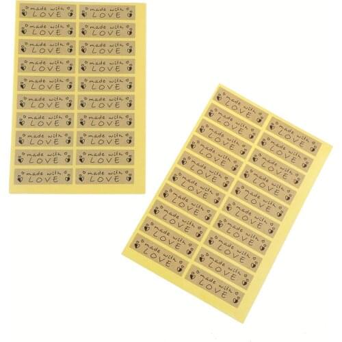 100Pcs Made With Love Heart Handmade Cake Packaging Sealing Label Kraft Sticker Baking DIY Gift Stickers