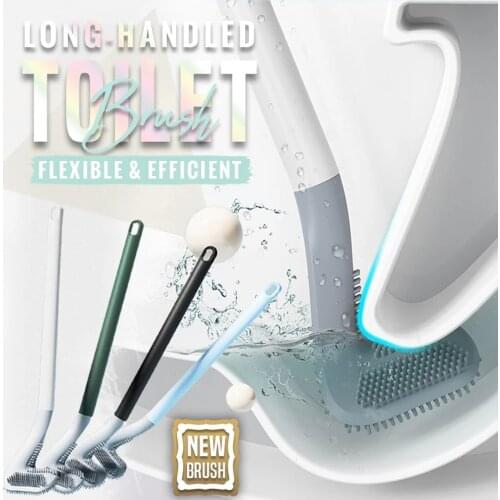 2pc Creative Toilet Brush Wall-mounted Soft Glue No Dead Corner Toilet Brush Handle Cleaning Brush Bathroom Accessories Brush