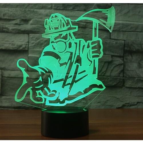 Fireman Shape 3D Lamp LED Night Light Acrylic 7 Colors Changing Bedside Table Lamp Fixture Bedroom Decor For Friend Gift