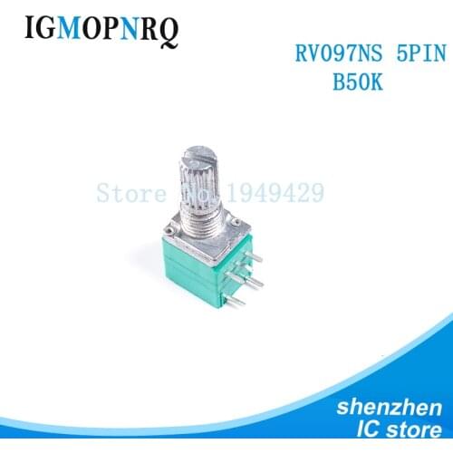 5PCS/LOT 5pin RV097NS single linked potentiometer B50K with a switch audio /power amplifier / sealing potentiometer handle 15mm