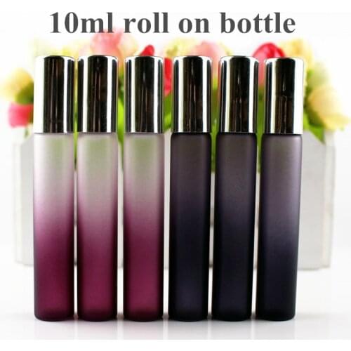 50pcs/lot 10ml Roll On Glass Bottle Black / Purple Thin Glass Roll-On Vials 10cc Essential Oil Roller Perfumes Sample Bottle