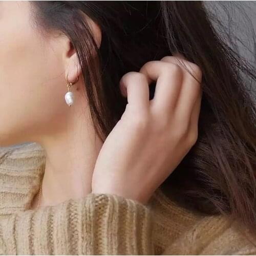 925 Sterling Silver Earring Fashion Baroque Lrregular Freshwater Pearl Drop Earring Simple Sweet Women Girl Silver Ear Jewelry