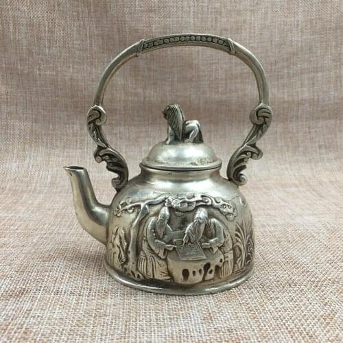 Antique QingDynasty silver pot,Hand carved Embossed crafts,Decoration,collection &Adornment,Free shipping