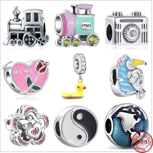 Fit Original Pandora Charm Bracelet 925 Sterling Silver Bead Train Duck Camera Gossip Flower For Women Jewelry Making Berloque