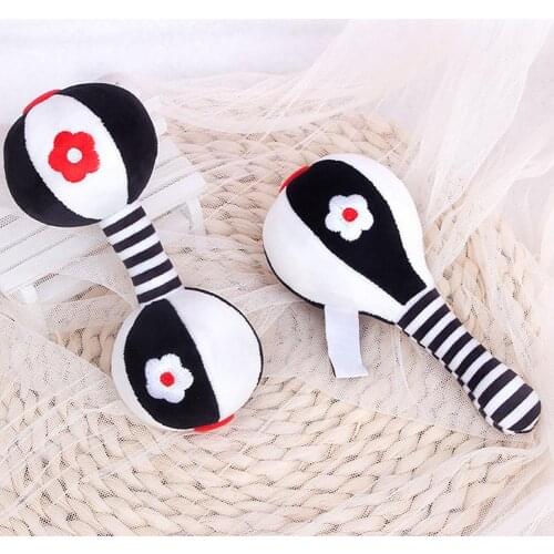 Baby Black&White Rattle Toy Set Sand Hammer Dumbbell Comfort Toy For Newborn Baby Soft Bed Bell Montessori Mobile Rattles Gift