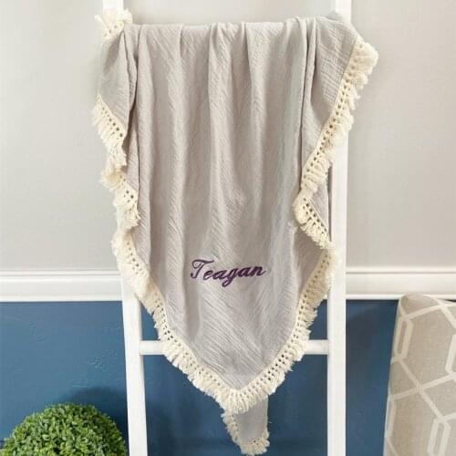 Baby Blanket Customized Baby Blanket Muslin Blanket Boho Embroidered Blanket Baby Shower Gift Tassel Blanket Swaddle Blanket