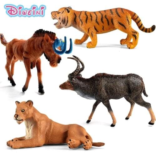 Zoo simulation animal models figures Bear Deer Tiger Leopard Lion Wolf Elephant Horses Cow statue Animation Figurine Plastic Toy