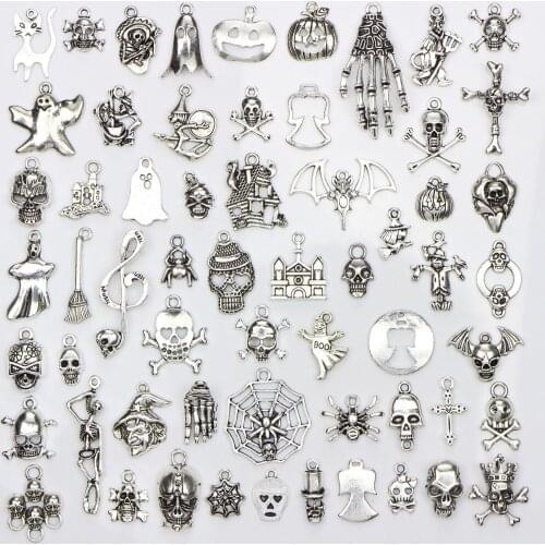 Halloween Ancient Silver Accessories 60 Pieces Tibetan Silver Jewelry Bracelet Accessories Pendant diy Accessories