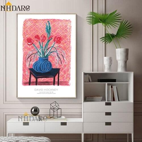 Artist Hockney Pink Vase Plant Canvas Print Painting Poster Art Wall Pictures for Living Room Hallway Home Decor