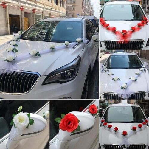 Artificial Flower Wedding Car Decor Kit Romantic Fake Rose Peony Flowers Wedding Car Mirror Handle Decoration Flowers Supplies